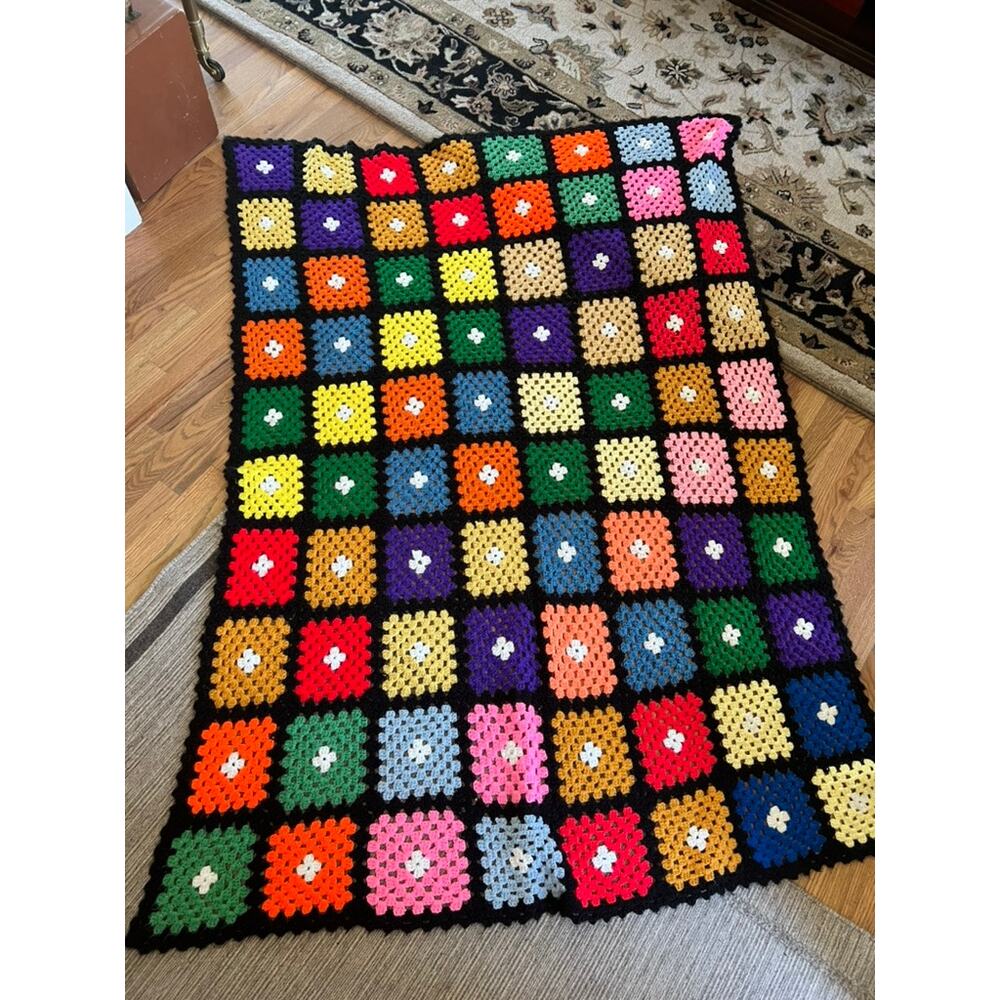 Bright, Cheery Granny Square Throw - 4' x 6' (approx)